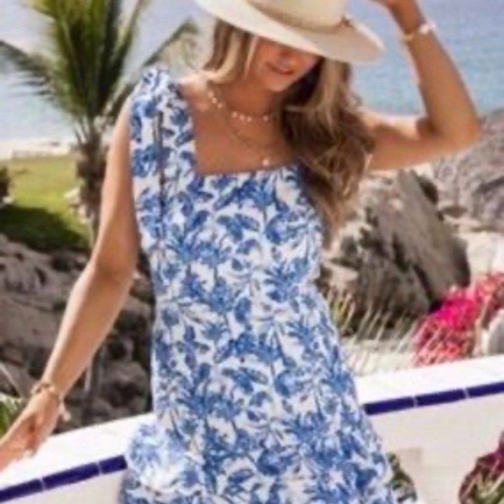 Gianni Bini Blue and White Floral Ruffle Sundress